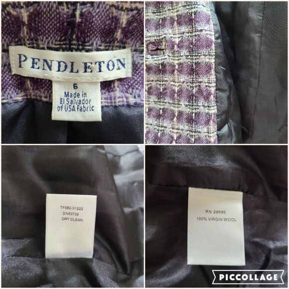 Pendleton Wool Blazer Cropped Purple Plaid Tweed 100% Virgin Wool Size 6 - Picture 15 of 15